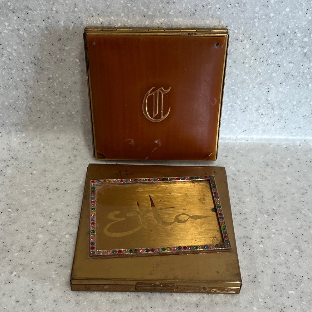 2 Vtg Compacts ‘C’ & ‘Etta’ Old MCM Makeup Vanity Items w/Mirrors **READ**